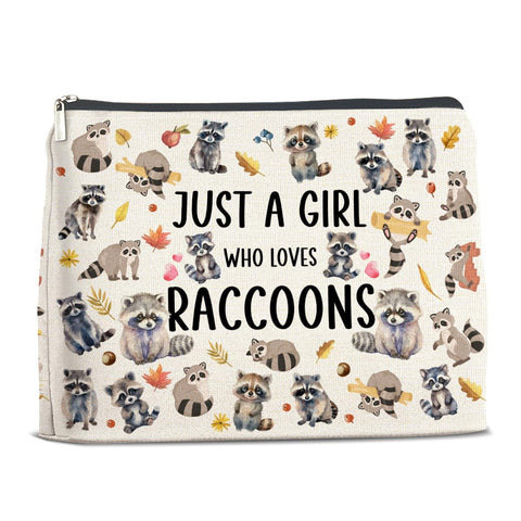 YeleY Funny Raccoon Makeup Bag Gift for Raccoon Lovers, Just a Girl Who Loves Raccoon Cosmetic Makeup Bag Gift for Girls Sister Bestie Daughter, multicolor