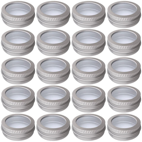 Hulless 0.5 Ounce Aluminum Tin Jar 15 ml Refillable Containers Clear Top Screw Lid Round Tin Container Bottle for Cosmetic,Lip Balm, Cream, 24 Pcs.