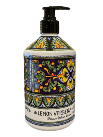 Deruta Perugia Italian Lemon Verbena Hand Soap - Perfect Kitchen Decor Soap - Organic Liquid Hand Soap with Italian Soap Dispenser - Bathroom or Kitchen 22 Fl. Oz