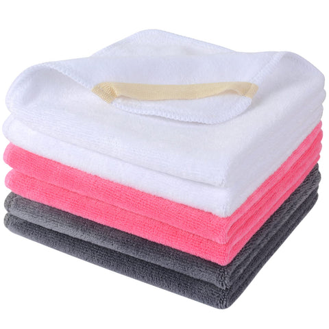 Sinland Microfiber Facial Cloths Fast Drying Washcloth 12inch x 12inch (Pack of 6, White + Grey + Dark Pink)