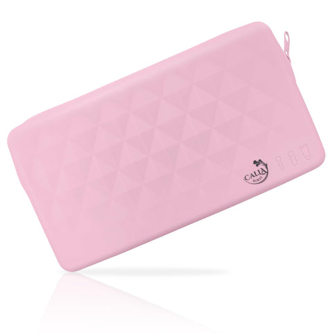CallaBurst - 10" x 5" Silicone Makeup Bag - Secure Button Closure, Spacious Cosmetic Organizer with Strap Attachment - Perfect for Travel Toiletry Bag for Women, Pink, 8" x 4.5", Every Woman Deserves