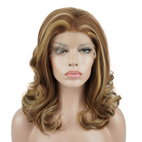 Lushy Medium Length Three Tone Blonde Mix Wig Heat Resistant Heavy Density Synthetic Lace Front Wig