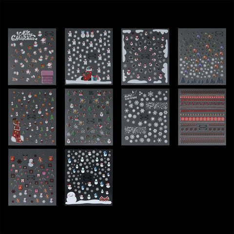 yueton 10Pcs Christmas Nail Sticker Winter White Snowflake Christmas Tree Santa Bell Sticker Elk Nail Sticker for Women's Nail Phone Case Calendar Hand Account Stickers Decoration