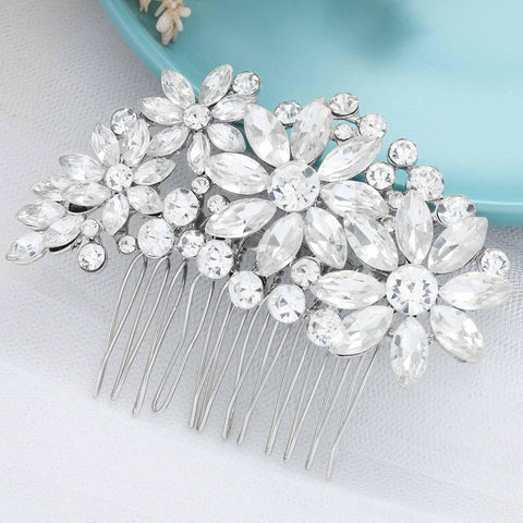 Olbye Wedding Hair Comb Brides Rhinestone Hair Accessories Bridal Hair Pieces Flower Silver Headpiece Crystal Bridesmaids Hair Side Combs Bride Hair Clips Wedding Accessories for Brides (Silver)
