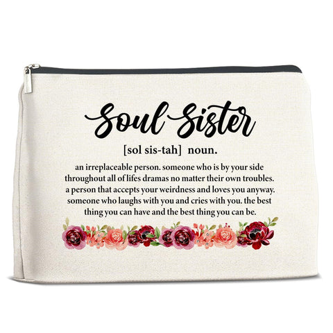 Soul Sister Gifts Makeup Bag, Friendship Gifts for Women Friends BFF Bestie, Soul Sister Definition Cosmetic Bag, multicolour, 10" x 7"
