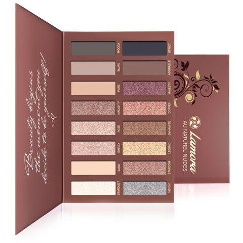 Best Pro Eyeshadow Palette Makeup - Matte + Shimmer 16 Colors - Highly Pigmented - Professional Nudes Warm Natural Bronze Neutral Smoky Cosmetic Eye Shadows - Lamora Au Naturel