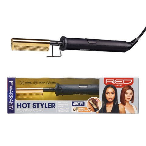 Red by Kiss Hot Styler Pressing Comb, 1 HR Auto Shut Off, Lightweight, Heat-Up to 450? (Small)