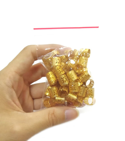 50 Pieces Dreadlocks Beads Hair Braid Cuffs Dreads Lock Ring Adjustable Hair Clip Filigree Tube Tools for Decoration (Silver or Gold) (Gold) - ShopGlobal24x7