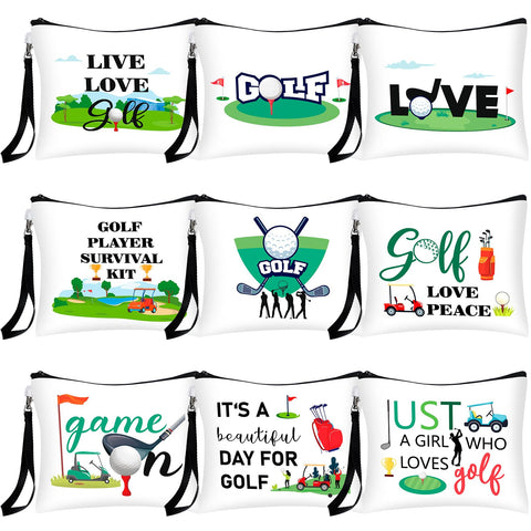 Skylety 9 Pieces Golf Gift Cosmetic Bags Golf Makeup Bag Golf Pouch Cosmetic Toiletry Organizer Case for Golfer Team Ladies Girls, 9 Styles, as shown, Cosmetic Bags
