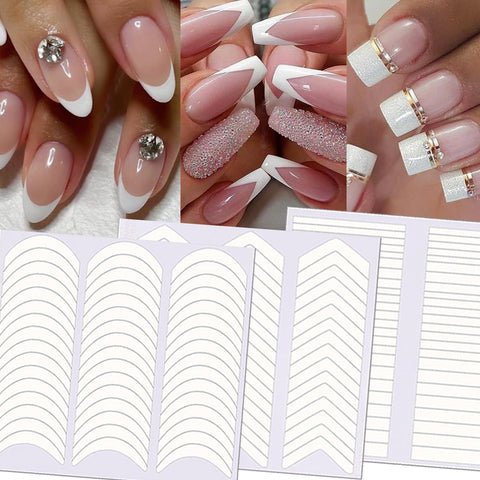 TailaiMei 1752 Pieces 3 Designs French Manicure Nail Art Stickers, Self-adhesive Nail Tips Guides for DIY Decoration Stencil Tools (36 Sheets)
