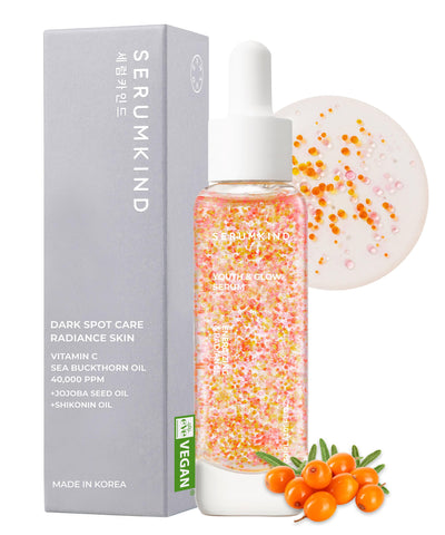 SERUMKIND Youth & Glow Drop - Anti-Aging and Radiant Face Serum â€“ Sea Buckthorn Oil and Jojoba Oil â€“ Antioxidant and Evens Skin Tone - Vegan, Cruelty Free â€“ 1.01 fl.oz.