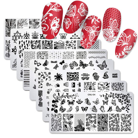 SILPECWEE 8Pcs Nail Plates Stamping Set Flower Geometry Butterfly Design Acrylic Nail Template Image Stencil Manicure Accessories