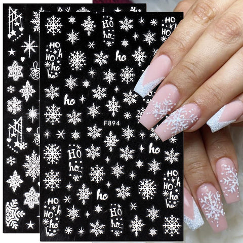 8 Sheets Snowflake Nail Art Stickers Decals 3D Self-Adhesive Christmas Nails Stickers Holographic White Shiny Sugar Glitter Snowflakes Lace Design DIY Sparkly Winter Xmas Decoration Decals (White)