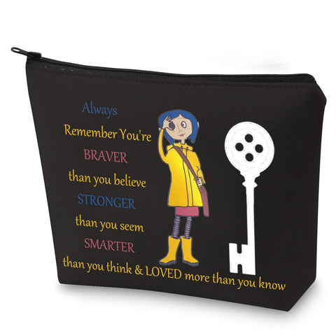 WZMPA Cartoon Movie Cosmetic Bag Movie Fans Gift You Are Braver Stronger Smarter Than You Think Cartoons Makeup Zipper Pouch Bag For Movie Fans, Always Co-raline BL, Fit