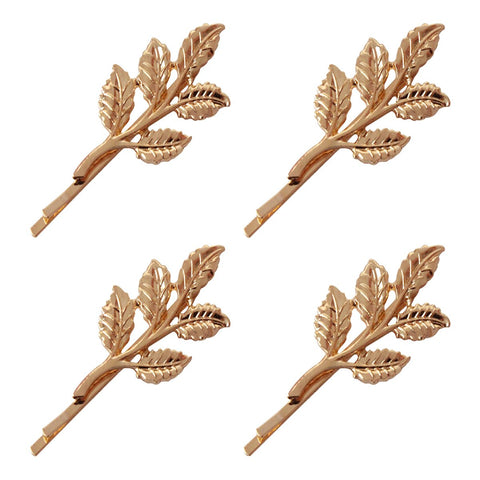 4 Pcs Women Gold Olive Branch Leaves Hair Clip Jewelry - Girls Retro Bobby Pin Liu Hai Hairpin Side Clamp Wedding Barrette Headgear