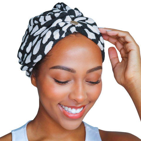 GRACE & COMPANY Luxe Micro-Cotton Hair Towel Wrap for Women - Super Absorbent Quick Drying Towel for Curly, Long and Natural Hair - Casablanca