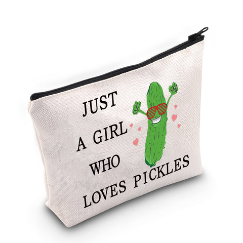 LEVLO Funny Pickle Cosmetic Bag Pickle Food Costume Party Gift Just A Girl Who Loves Pickles Makeup Zipper Pouch Bag Pickle Lover Gift For Women Girls (Who Loves Pickles)