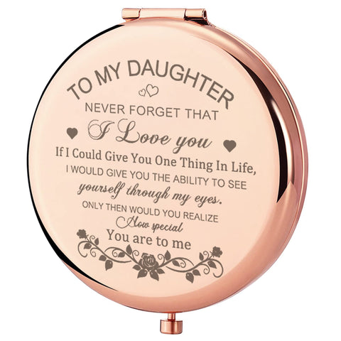 GAOLZIUY Daughter Gifts from Mom, Rose Gold Daughters Compact Mirror, 2.5 Inch Diameter, Tabletop Mount, Luxury Personal Makeup Mirror
