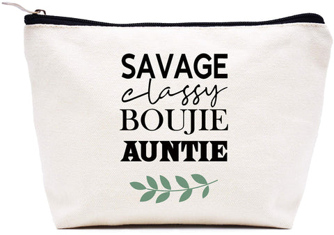 Graphic Gift with Sayings Savage Classy Bougie Auntie - Novelty Wedding Anniversary Birthday Mothers Day Christmas for Aunt Sister - Makeup Bag Cosmetic Bag Travel Pouch Gift