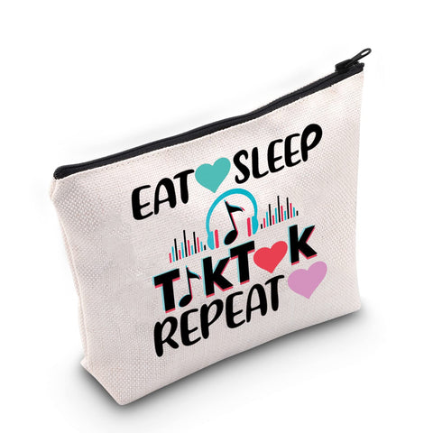 LEVLO Video Cosmetic Bag Video Fans Gift Eat Sleep Video Repeat Makeup Zipper Pouch Bag For Women Girls, Video Tik Repeat, Tote Bag