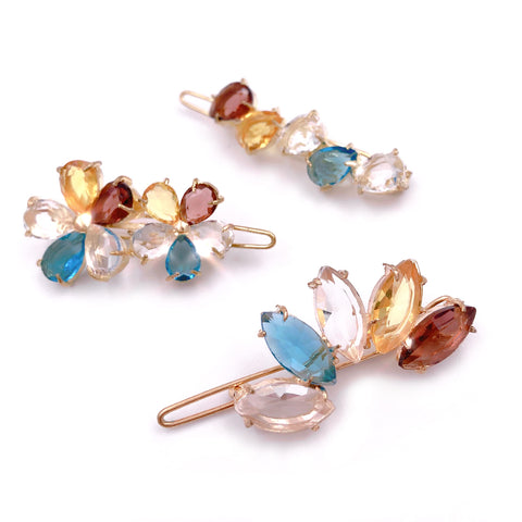3x Color Stone Hair Clips