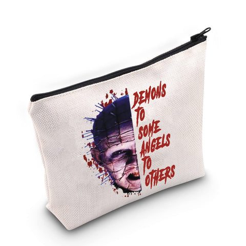 LEVLO Pinhead Cosmetic Make Up Bag Clive Barker Fans Gift Denons To Some Angel To Others Makeup Zipper Pouch Bag For Friend Family, Denons To Some