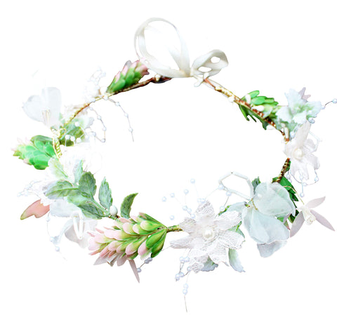 Vivivalue Boho Flower Headband Hair Wreath Floral Garland Crown Halo Headpiece with Ribbon Wedding Festival Party: 3