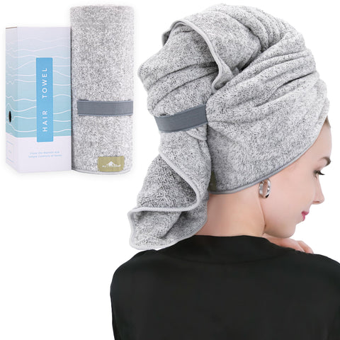 myHomeBody Hair Drying Towel, Hair Towel Wrap, Quick Dry Towel, Hair Towels for Women, Hair Towel Wrap for Long Hair, Hair Wraps for Women Wet Hair with Strap, Gray, 1pc
