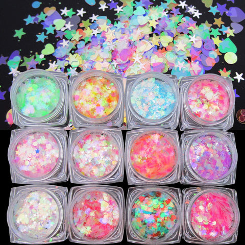 12 Colors Chunky Festival Glitter Sequins Iridescent Glitter Flakes Sparkles Resin Art Crafts Paints Decor