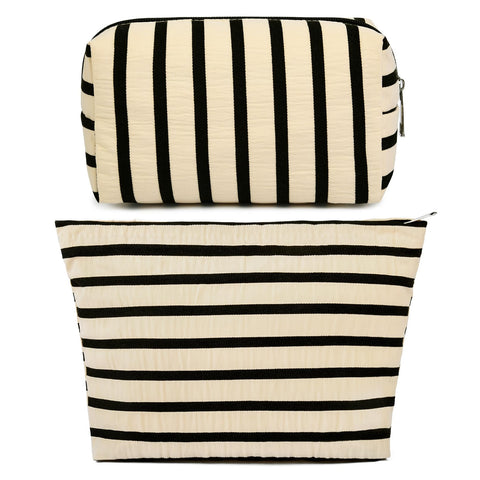 SOIDRAM 2 Pieces Makeup Bag Cute Cosmetic Bag HZBxTWxMxDZx2PxT1, White Stripe