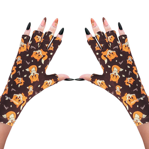 MelodySusie UV Gloves for Nails, UV Lamp Gloves for Manicures Protection, Cute Fox Gel Manicure Gloves, Nail Art Skin Care Fingerless UV Shield Gloves