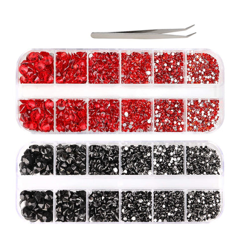 3000 PCS Rhinestones for Craft? Phogary Red & Black Flat Back Rhinestones 6 Sizes (2-5 mm) with Pick Up Tweezer for Crafts Nail Face Art Clothes Shoes Bags Phone Case DIY