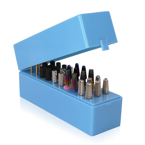PANA Nail Drill Bit Holder Stand Display Organizer- Dust Proof Storage Container Box Case Tools for Home Use or Nail Salon - (30 Holes, Blue)