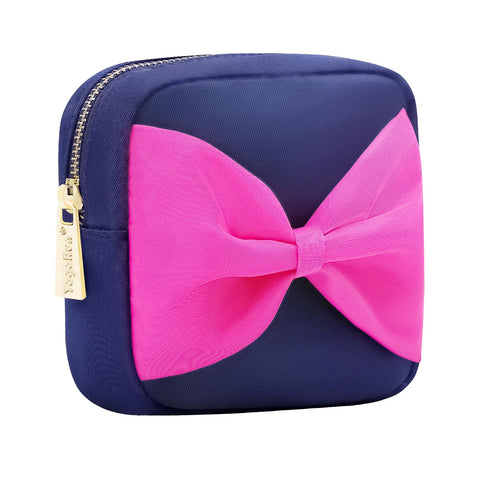 YogoRun Mini Makeup Bag Small Cosmetic Bag for Purse Stuff Bag Coin Purse Stoney Clover Dupes Mini Toiletry Bag Jewery Pouch Period Bag Purse Essentials Wifey Gifts (S, NavyBlue-Bow), NavyBlue, S, Preppy