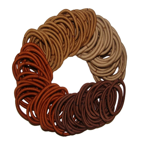 Kenz Laurenz 100 Hair Elastics Hair Ties No Crease Ouchless Ponytail Holders No Metal 4mm (100 Hair Elastics--Brown Ombre)