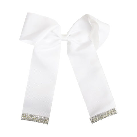 Motique Accessories White: White 6 Inch Cheer Bow Grosgrain Hair Bow With Rhinestone Edges