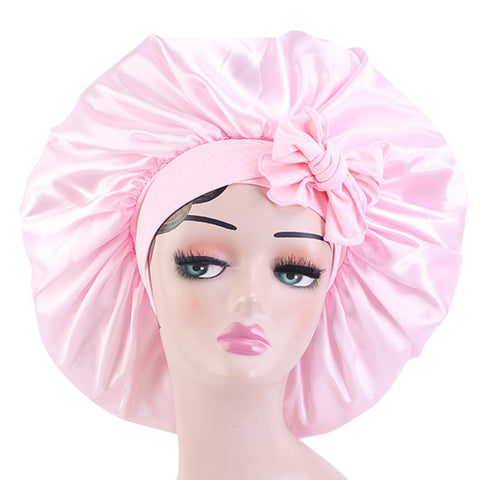 Isshin Beauty Women's Pink Satin Bonnet, Jumbo Size, Elastic Tie Band, Adjustable Straps, Perfect for Long Curly Braid Hair, Sleeping, Housework, Gym, Running, Yoga