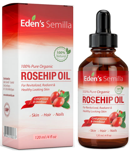 Eden's Semilla Certified Organic Cold-Pressed and Unrefined Non-Greasy High Absorbency Pure Rosehip Oil, 4 oz