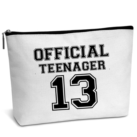 AWSICE Funny Makeup Bag, Official Teenager Gifts for Teens, 13th Birthday Gift For Girls Sister Besties Teens Friend-B07, White