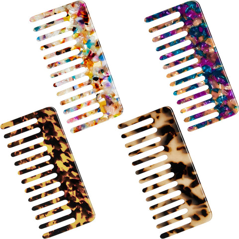 4 Pieces Hair Combs for Women Wide Tooth Comb for Curly Long Hair Detangling Comb for Natural Black Hair Leopard Pocket Comb Wet and Dry Hair Comb French Hair Tangle Comb for Thick Curly Hair