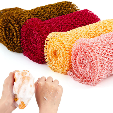 4 Pieces African Net Long Bath Net Sponge Exfoliating Shower Body Scrubber Back Scrubber Skin Smoother for Daily Use or Stocking Stuffer (Orange, Brown, Cream, Peach)