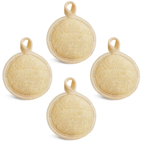 Face Exfoliating Loofah Pad Scrubber, Manual Facial Cleansing and Makeup Remover Brush 4 Pieces, Natural Loofa Sponge Pads Massage Pores and Clean Blackheads Without Hurting the Skin