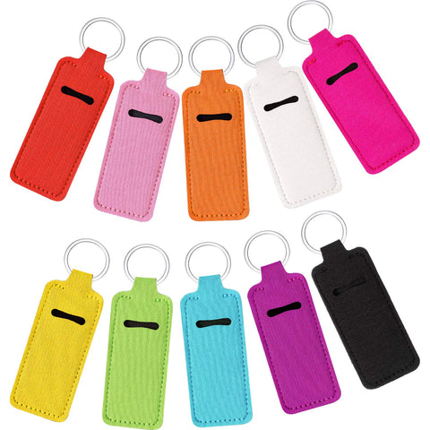 Boao 10 Pieces Chapstick Holder Keychain Lipstick Holder Lip Balm Holster Clip-on Sleeve Chapstick Pouch Keychain, (Silver Ring)