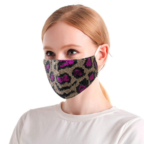 YienDoo Fashion Sparkly Leopard Sequin Mask Halloween Masquerade Mask Party Ball Nightclub Paillette Face Mask BlingBling Decoration Mask Jewelry for Women and Girls (Purple)