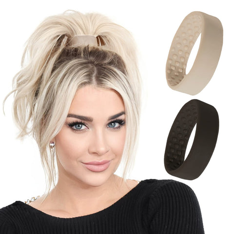 PONY-O 2 Pack Black and Dark Blonde Original Patented Hair Accessory, Ponytail Holder, Hair Tie Alternative