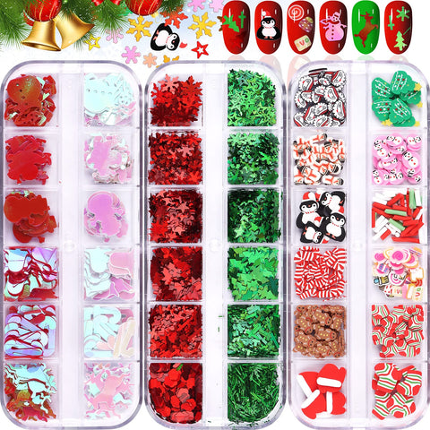 36 Gids Christmas Nail Art Sequins, EBANKU Holographic Snowflakes Santa Claus Snowman Flake Nail Glitter Sequins Colorful Sparkly Confetti Glitter for DIY Design Face Body Makeup Christmas Decorations