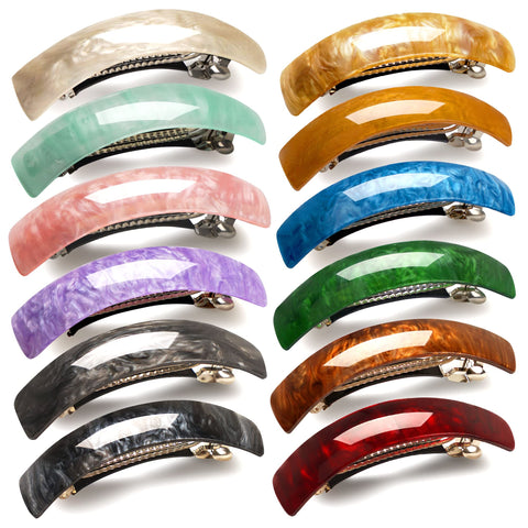 12 Pieces Retro Acrylic Hair Barrettes Automatic Large Hair Clip Elegant French Design Barrettes for Mom Women Ladies