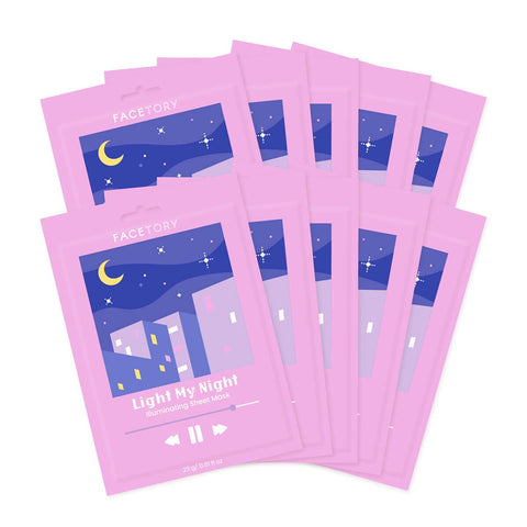 FaceTory Light My Night Sheet Mask with Yuja Extract - Soft, Form-Fitting Face Mask, For Acne-Prone Skin - Illuminating, Radiance Boosting, Smoothing (Pack of 10)