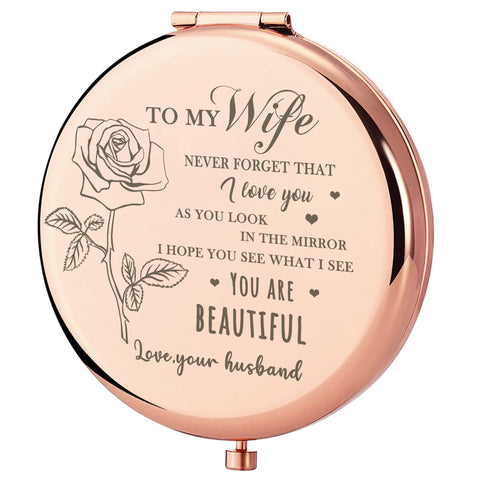 GAOLZIUY Compact Mirror Gifts for Wife, Rose Gold Tabletop Mirror, 2.7"L x 2.3"W, Luxury Personal Compact Mirror
