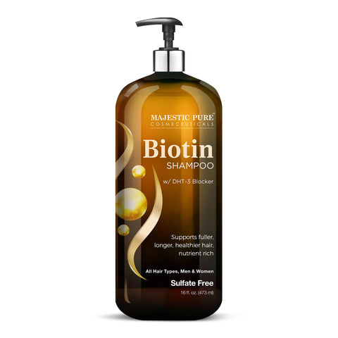 Majestic Pure Biotin Shampoo for Hair Growth - Volumizing Shampoo for Hair Loss - with DHT-3 Blocker - Hydrating & Nourishing - Sulfate Free, for Men & Women - Thin Hair Shampoo - 16 fl oz